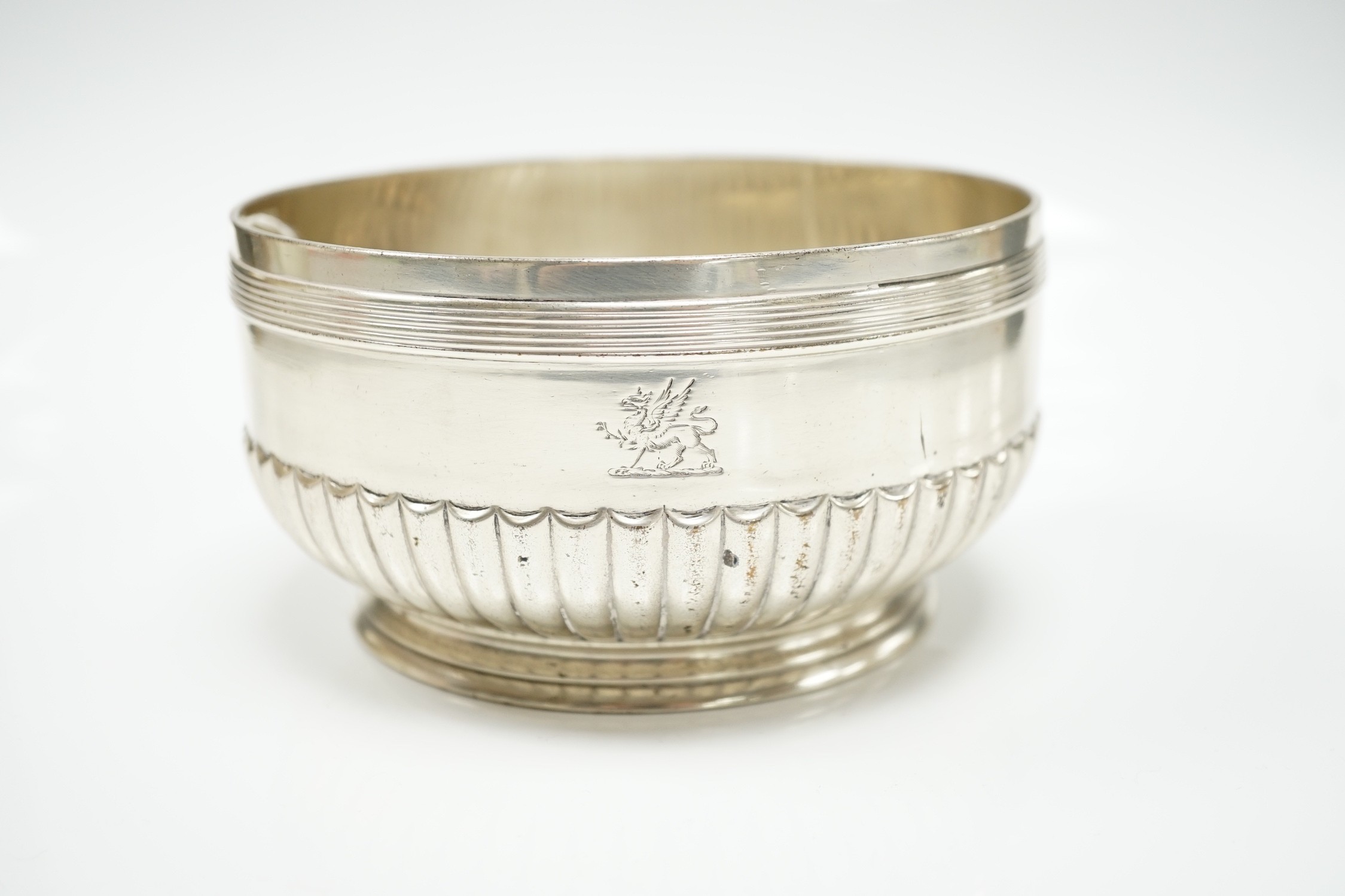 A late Victorian demi fluted silver circular bowl by R & S Garrard & Co, London, 1894, 14.1cn diameter, 14.6oz.